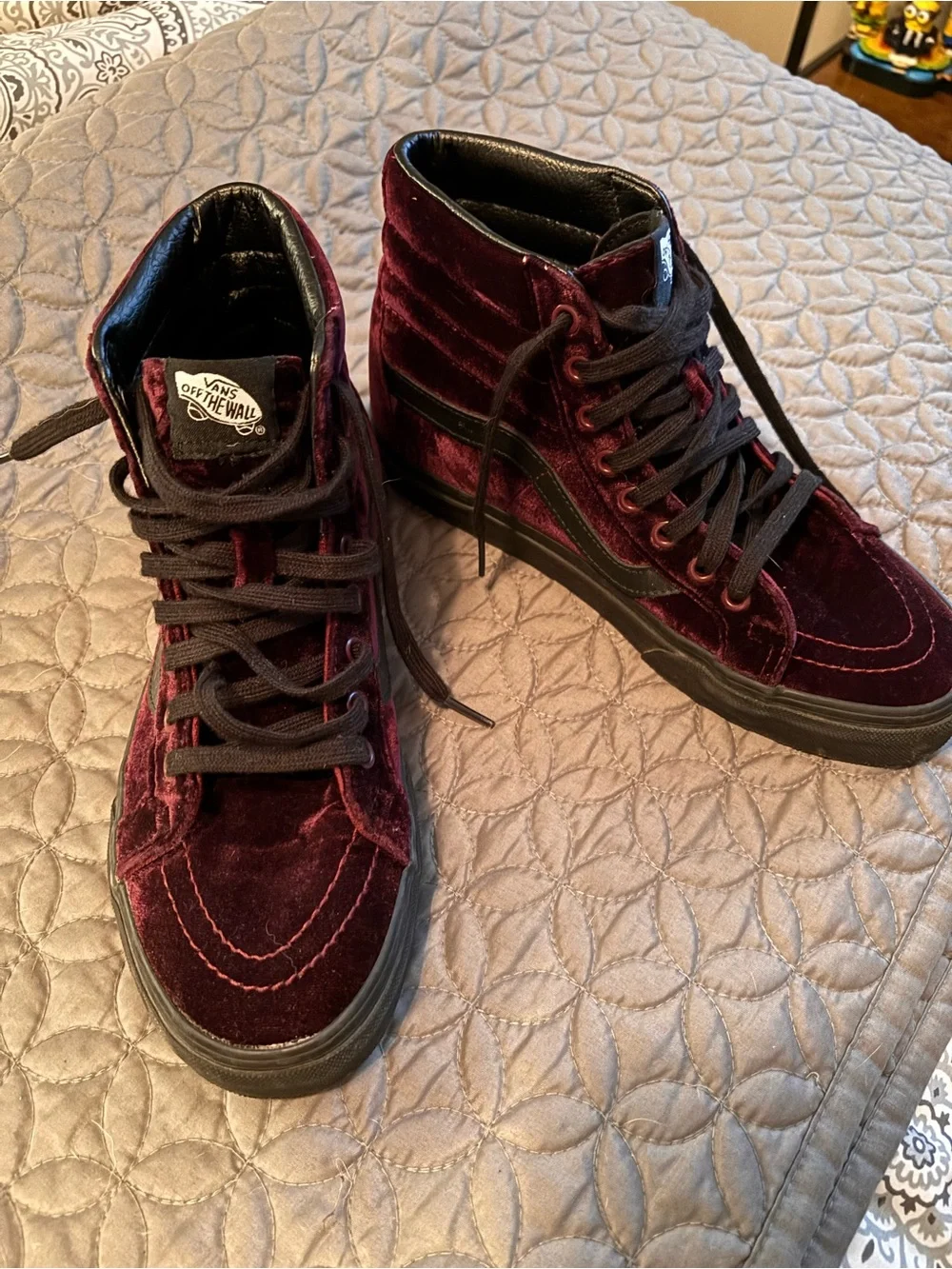 Vans Women's Burgundy Velvet Sk8-Hi Lace-Up Sneakers